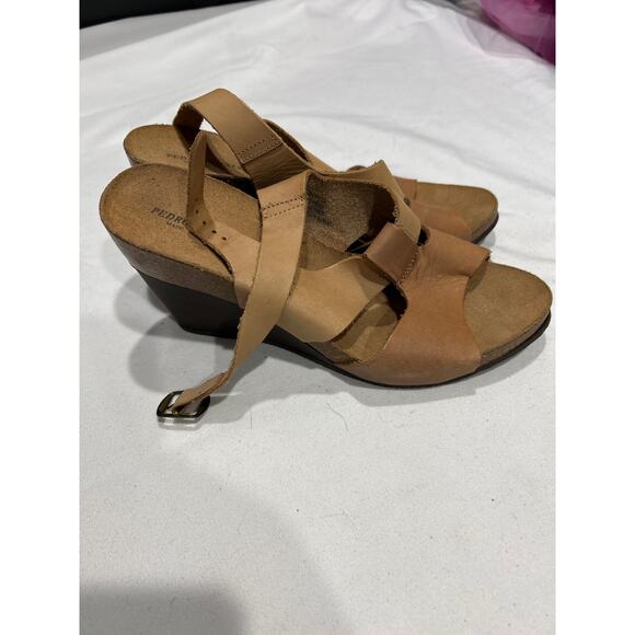 Pre Owned Pedro Iniesta Two Tone Leather Wedge Sandals Size 10 - Picture 3 of 6